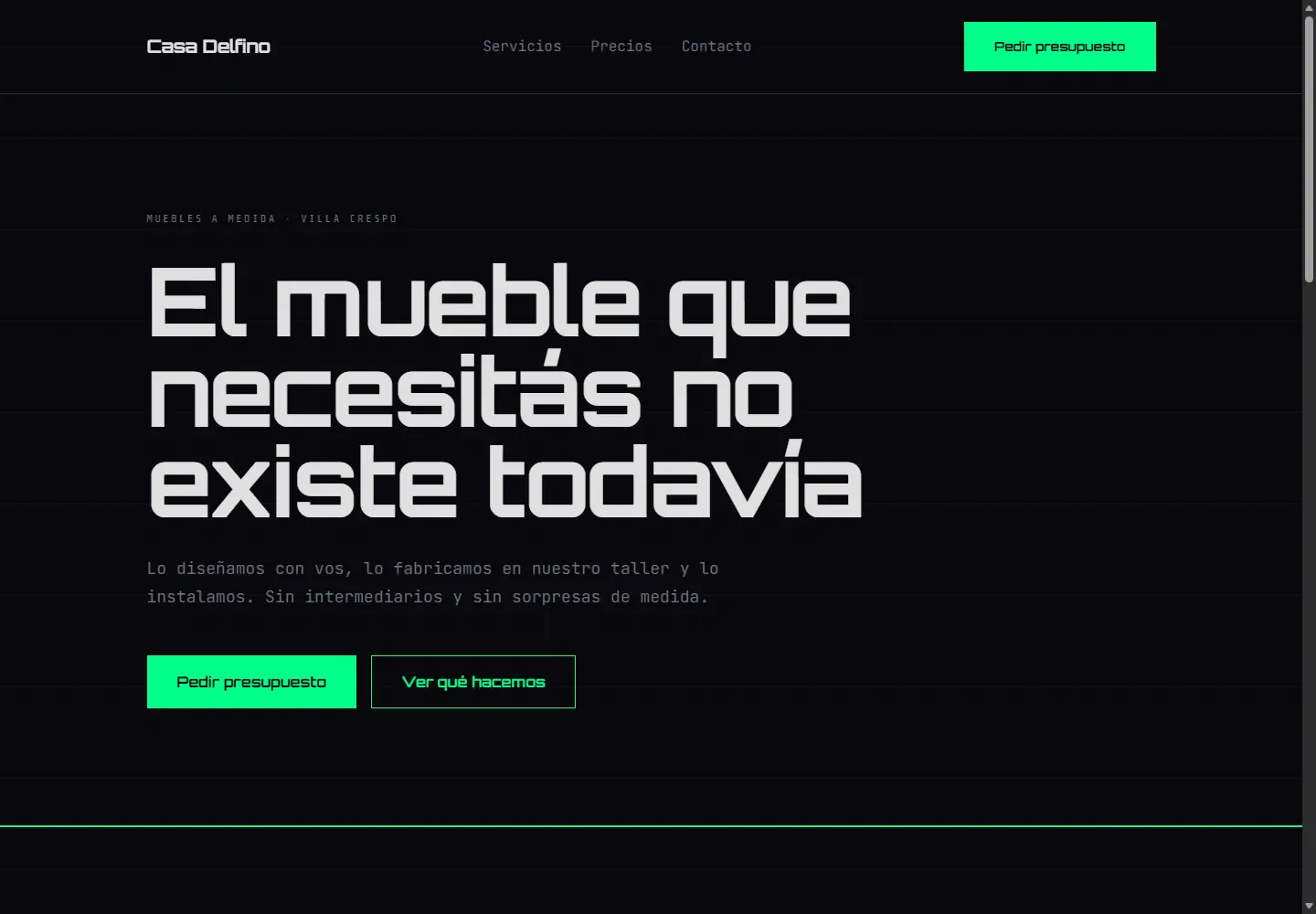 La misma landing con el estilo Neón