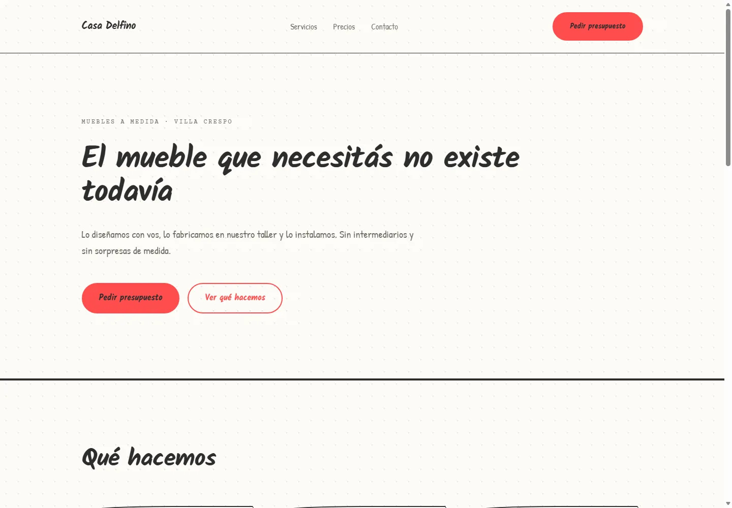 La misma landing con el estilo Boceto