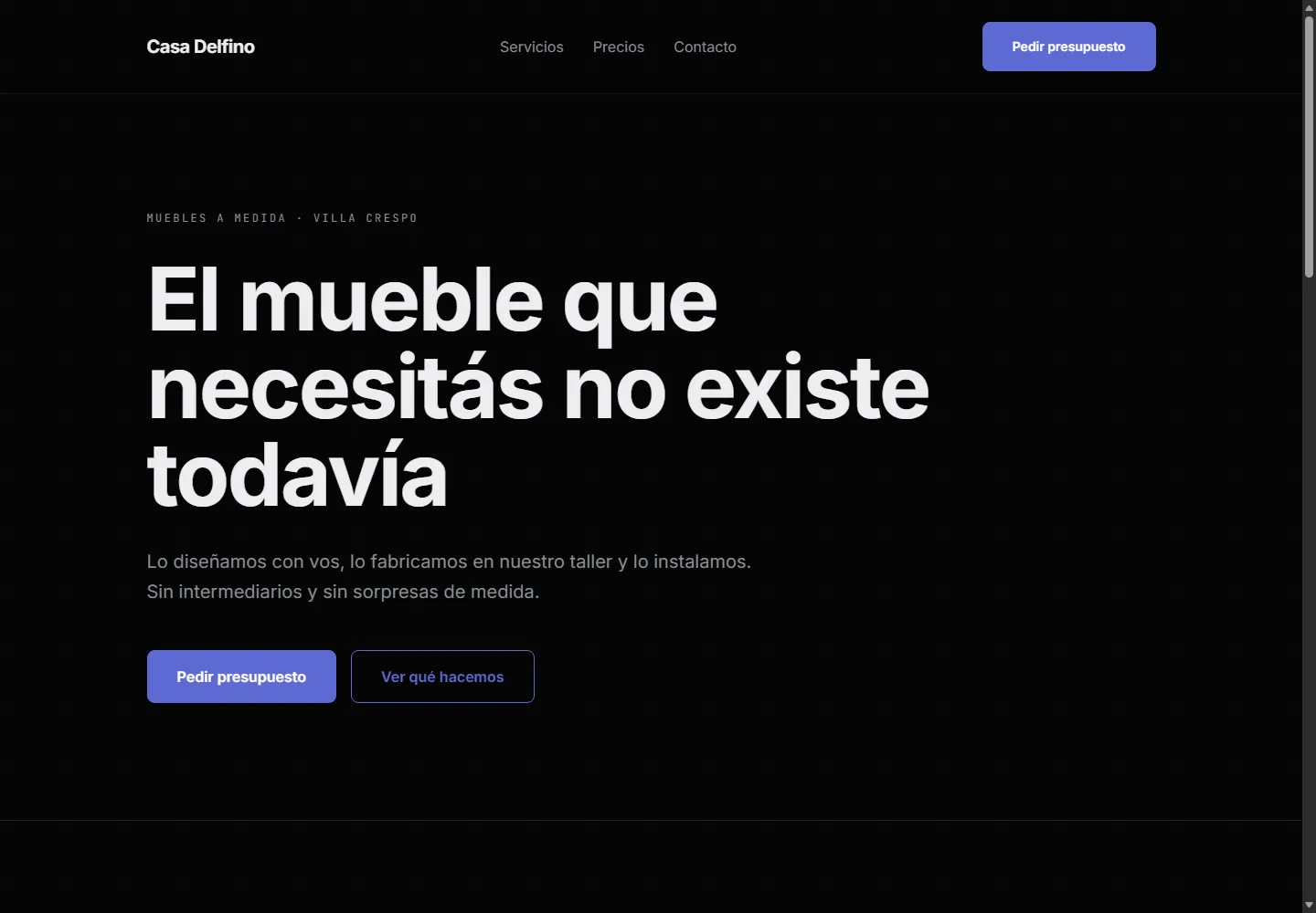 La misma landing con el estilo Nocturno